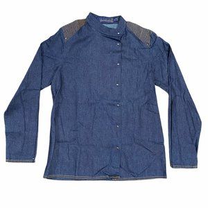 Vintage Gloria Vanderbilt 7 Denim Shirt Off Center Button Front Long Sleeve Blue